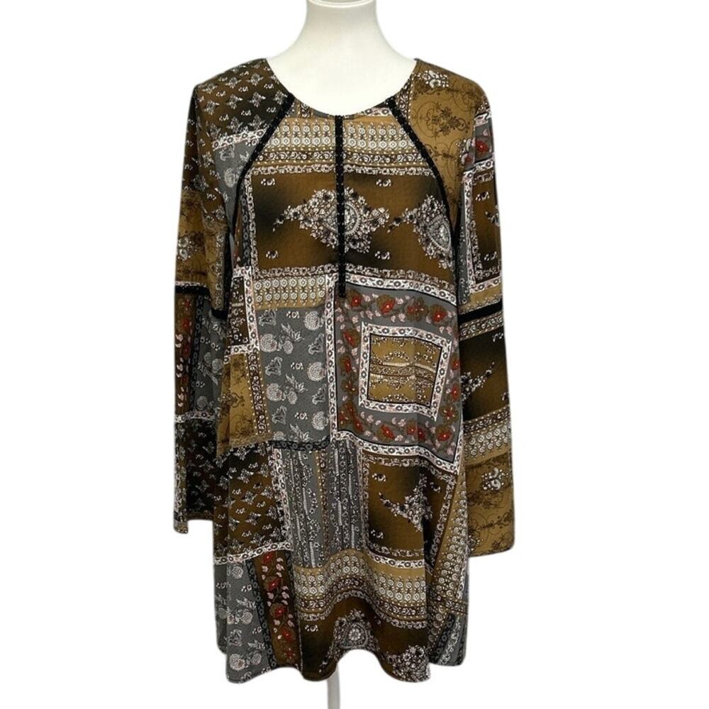 Andree Blue Womens Small Boho Paisley Floral Bell Sleeve Peeky Lace A Line Dress